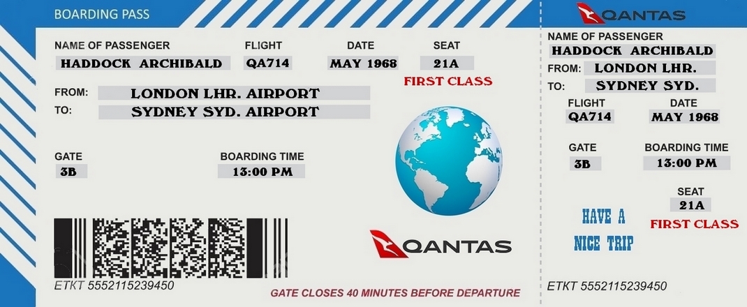 billet Qantas vol 714 pour Sydney