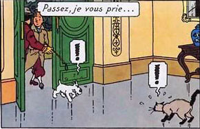 La rencontre entre Milou et le chat du capitaine