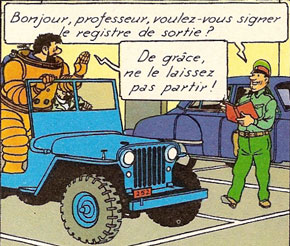 Le garage du centre de recherches atomiques de Sbrodj en Syldavie